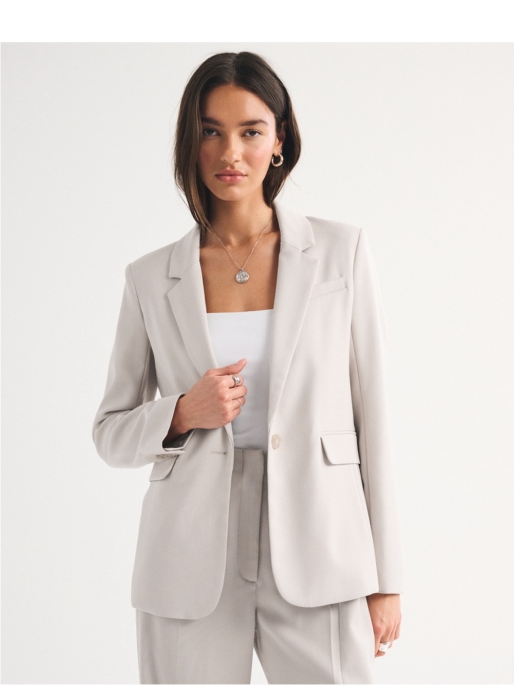 Abercrombie & Fitch Light Beige Single-Button Blazer